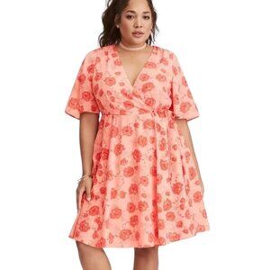 Torrid Women's Coral Floral Print Georgette Wrap Dress, Size 26
